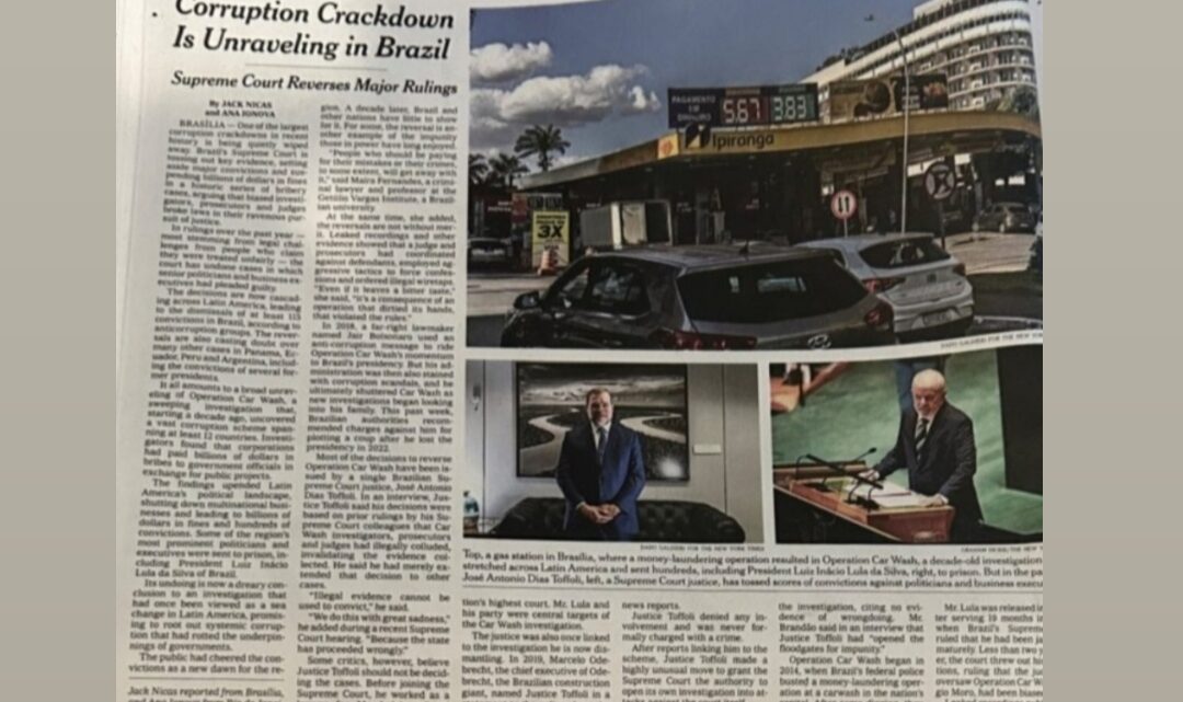 New York Times publica artigo criticando o STF por estar acabando com a Lava Jato