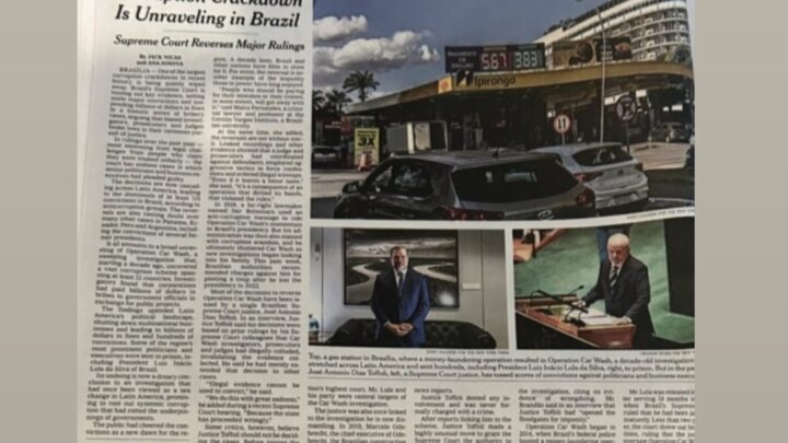 New York Times publica artigo criticando o STF por estar acabando com a Lava Jato